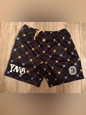 YNG Kids Black Star-Print Athletic Shorts with Blue & Yellow Stars